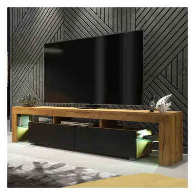 TV Unit 200cm LED Creative Furniture - Oak & Black Matt Doors