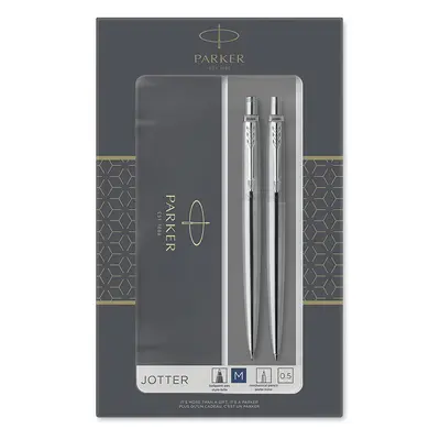 Parker Jotter Duo Gift Set with Ballpoint Pen & Mechanical Pencil (0.5mm), Stainless Steel with 