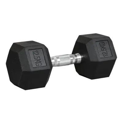 (1x 12.5kg) Hex Dumbbells Iron & Rubber Weights - Black