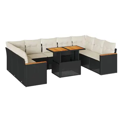 (black and cream) vidaXL Piece Garden Sofa Set with Cushions Black Poly Rattan Acacia