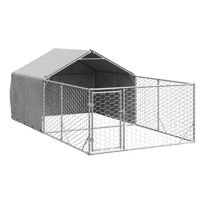 vidaXL Outdoor Dog Kennel with Run 4x2x1.5 m Galvanised Steel outdoor dog cage