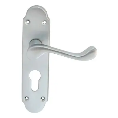 PAIR Victorian Upturned Handle on Euro Lock Backplate x Satin Chrome