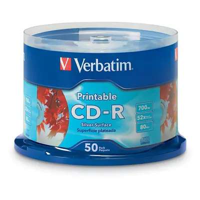 Verbatim CDR Blank Discs 700MB Minutes 52X Silver Inkjet Printable Surface 50pk Spindle