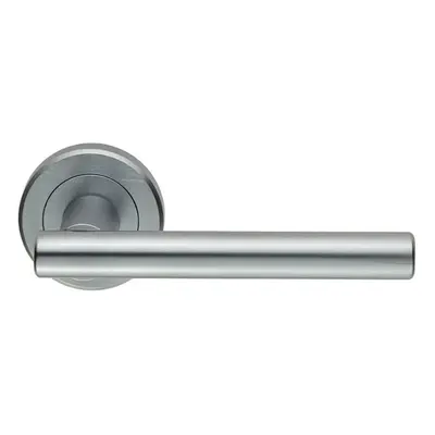 PAIR Straight T Bar Handle on Round Rose Concealed Fix Satin Chrome