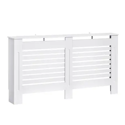 HOMCOM White Painted Radiator Cover Wooden Cabinet Horizontal Slats Modern Style