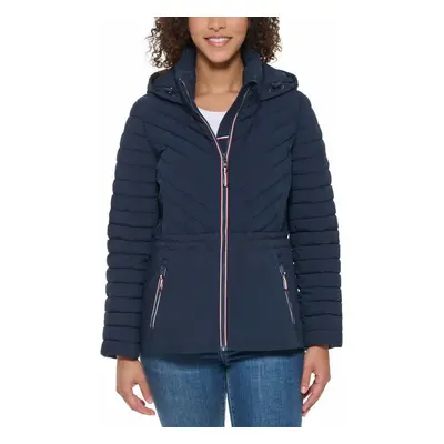 Tommy Hilfiger Women's Puffer Lightweight Hooded Stretch Jacket with D