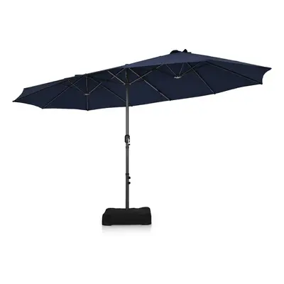 4.5m Double-Sided Parasol W/Base and Crank Twin Large Patio Umbrella-Navy