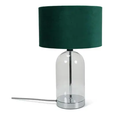 Glass & Chrome Metal Table Lamp Forest Green Velvet Shade Light + LED