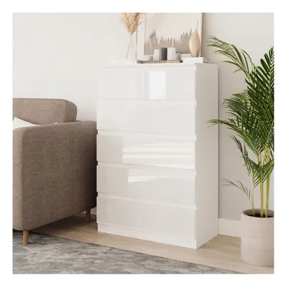 (White & White) Drawer High Glossy Wooden Bedroom Chest Cabinet No Handle Drawer Storage