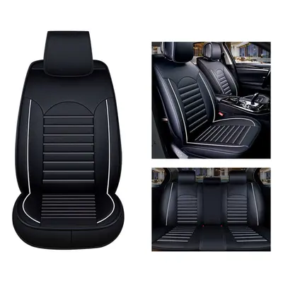 (Black+White) Colors Universal PU Wear-resistant Leather Car Seat Mat Cover Breathable Cushion P