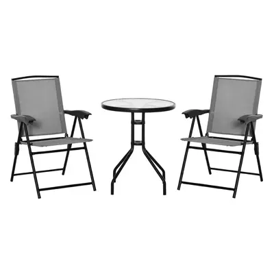 Outsunny Patio Bistro Set Folding Chairs Garden Coffee Table Grey