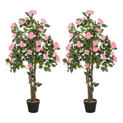 HOMCOM Set of Decorative Artificial Plants Rose Trees in Pot, Pink