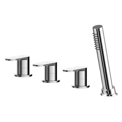 Modern Deck Mount Round Tap Hole Bath Shower Mixer Tap with Kit (No Spout) Chrome