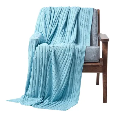 (Pastel Blue, x cm) Cotton Cable Knit Throw