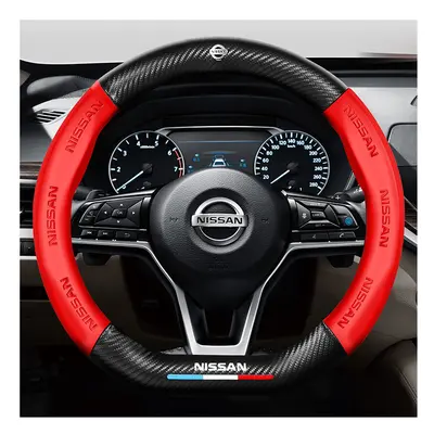 (Red) 38cm Carbon Fiber Leather Car Steering Wheel Cover Four Seasons For Nissan ALTIMA JUKE LEA