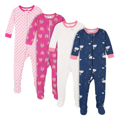 Gerber Baby Girls' 4-Pack Footed Pajamas Dreams Rainbows Pink 4T