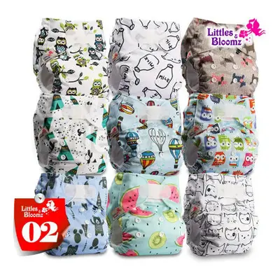 (02) [Littles&Bloomz]9pcs/set STANDARD Hook-Loop Reusable Washable Real Cloth Nappy Diaper,9 nap