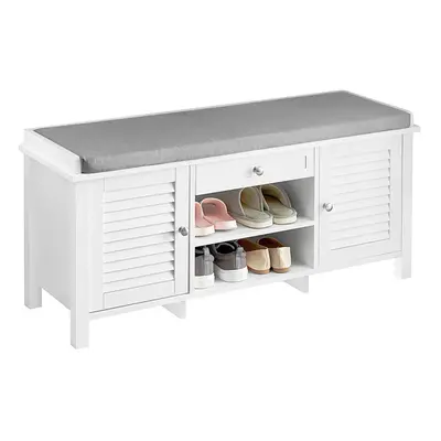 SoBuy FSR83-W Shoe Cabinet with Shutter Doors and Seat Cushion