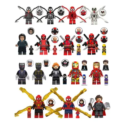 (Style C 16pcs) 16PCS Super English Female Panther Venom Spider Man Thor Iron Man Minifigures To