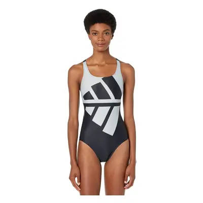 adidas Women's Standard 3-Stripes Graphic Swimsuit Black/Halo Silver