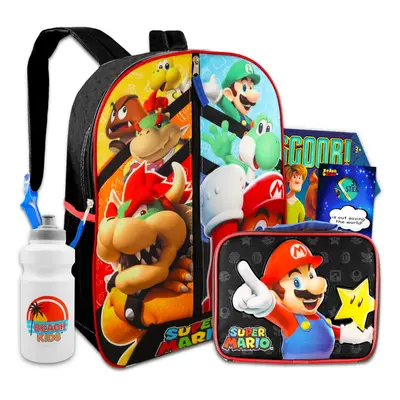 Super Mario Backpack with Lunch Box Set for Kids - Bundle with Mario Backpack Mario Lunch Bag St