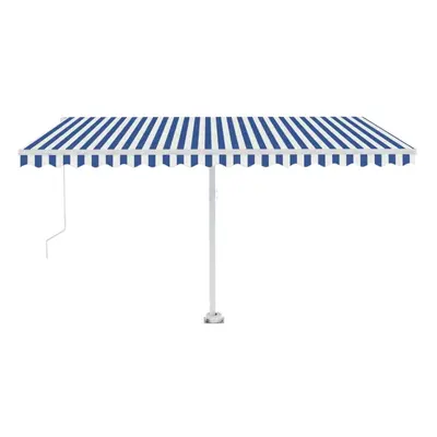 vidaXL Manual Retractable Awning with LED 450x300 cm Blue and White Shelter