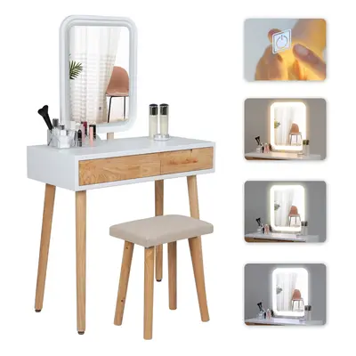 (Square) Dressing Table Stool Set Makeup Mirror w/LED Light