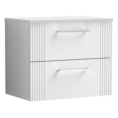 Retro Drawer Wall Hung Vanity Unit with Colour Coordinating Worktop - 600mm - Satin White - Balt