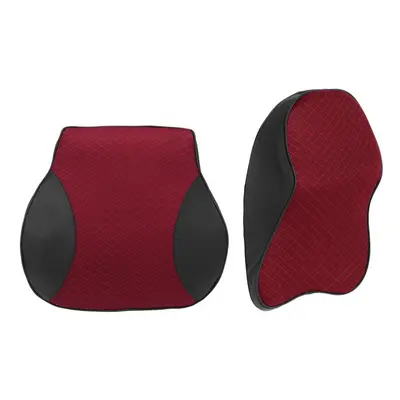 (Red) Memory Foam Car Headrest Pillow Seat Back Cushion Breathable Neck Waist Rest Support Cushi