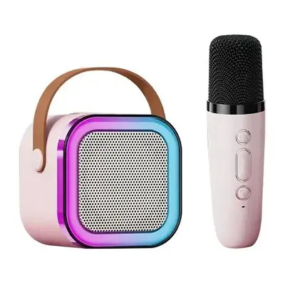 (Pink to 1) K12 Dual Microphone Karaoke Bluetooth Speaker RGB Light Two 5W Speakers