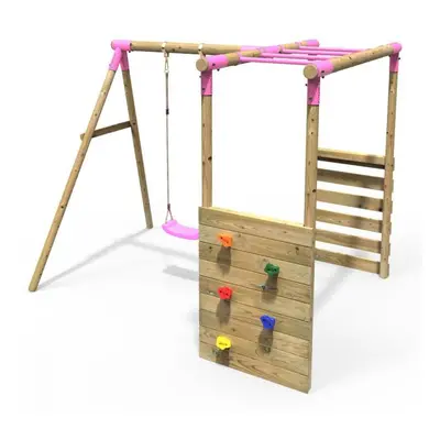 (Monkey Bars - Solar, Pink) Rebo Wooden Children's Garden Swing Set with Monkey Bars