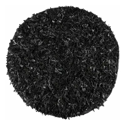 (150 cm Round, Black) Dallas Leather Shaggy Rug