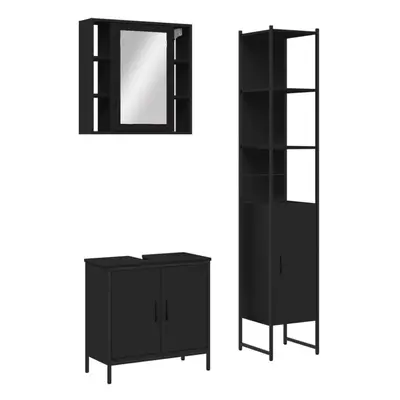 vidaXL Bathroom Cabinet Set Piece Vanity Unit Cupboard Black Engineered Wood