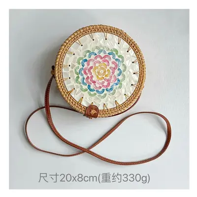 (Shell shoulder bag-colorful flower shell) Vietnam Aki Rattan Woven INS Wind Round Color Shell S