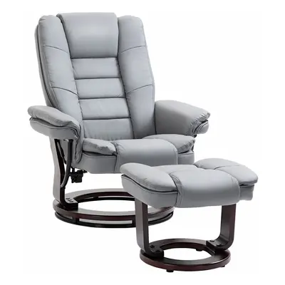 HOMCOM Swivel Manual Recliner and Footrest Set PU Lounge Chair Grey