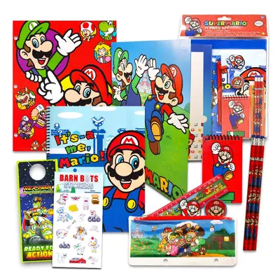 Nintendo Super Mario School Supplies Value Pack Bundle - Folders Markers Pencils Erasers and Mor