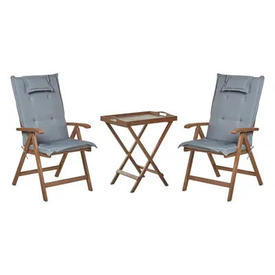 Bistro Set with Cushions AMANTEA Wood Grey