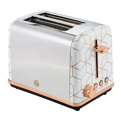 Swan Tribeca Slice Toaster in White with Geometric Pattern and Rose Gold Accents