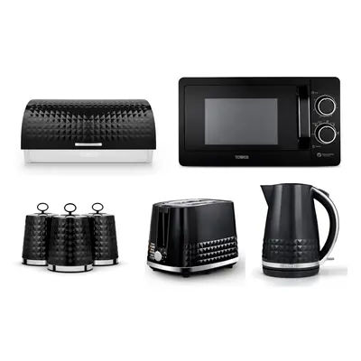 Tower Solitaire Black Kettle Toaster T24042BLK Microwave & Storage Set