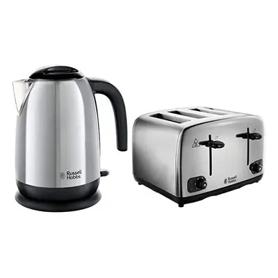 Russell Hobbs Adventure Brushed and Polished Four Slice Toaster with Polished Kettle Bundle