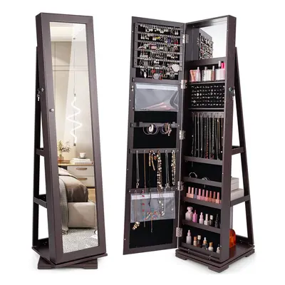 3-in-1 Jewelry Cabinet Swivel Mirrored Jewelry Armoire-Coffee