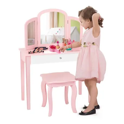 Kids Vanity Table & Stool Set Princess Makeup Dressing Table-Pink