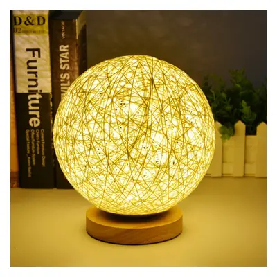 Wooden Rattan Table Lamp Night Light Lamp Ball + Remote Control