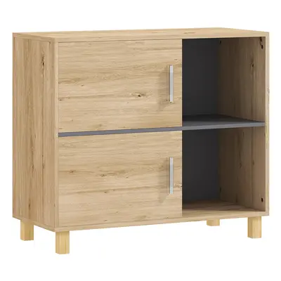 HOMCOM Bathroom Storage Cabinet with Open Compartments and Double Doors