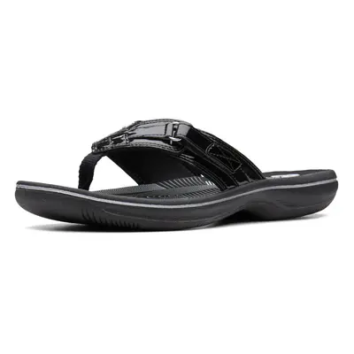 Clarks Women's Breeze Sea Flip-Flop Black Synthetic Patent BM US