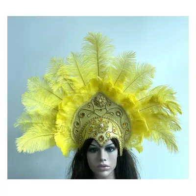 (big yellow, One Size) Women Brazil Carnival Party Feather Headdress Headpiece Crown Headdress H