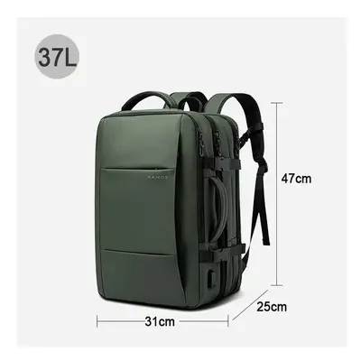 (Green 37L) BANGE Travel Backpack Men Business Backpack School Expandable USB Bag Large Capacity