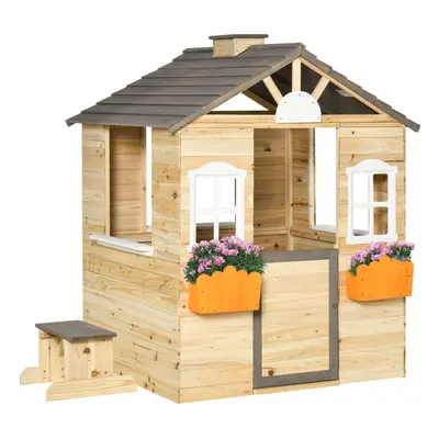 Outsunny Wooden Kids Playhouse w/ Door, Windows, Bench, For Ages Years