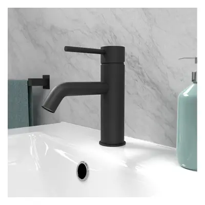 Nes Home Matt Black Deck Mounted Round Single Lever Basin Mono Mixer Tap