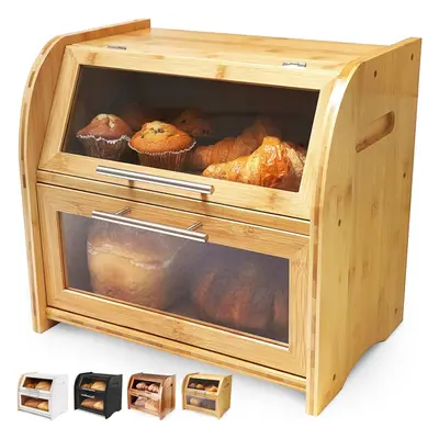 (Bamboo Natural, Bamboo Natural) A stylish bread box for your kitchen counter, extra large doubl